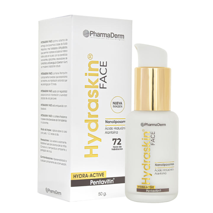 Hydraskin Face de Pharmaderm hidratante facial en emulgel para piel mixta y joven - donde compra en Pharmaskin - Efecto matificante - Previene signos de envejecimiento - no cierra poros - piel fresca
