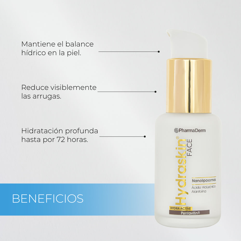 Hydraskin Face de Pharmaderm hidratante facial en emulgel para piel mixta y joven - donde compra en Pharmaskin - Efecto matificante - Previene signos de envejecimiento - no cierra poros - piel fresca