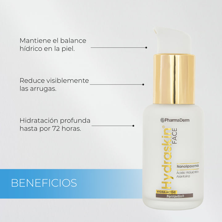 Hydraskin Face de Pharmaderm hidratante facial en emulgel para piel mixta y joven - donde compra en Pharmaskin - Efecto matificante - Previene signos de envejecimiento - no cierra poros - piel fresca