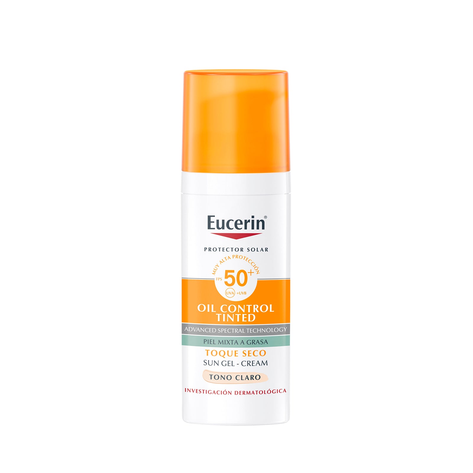 Eucerin Solar 50+ Oil Control Toque Seco Tono Claro, protector solar de alta protección