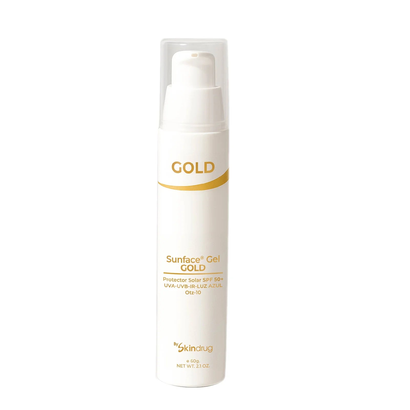 Protector solar en gel con color SunFace Gel Gold de Skindrug para piel grasa.