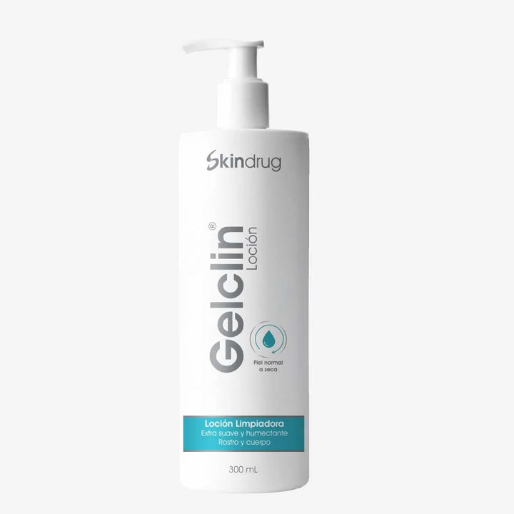 Envase de Gelclin Loción - Skindrug para la limpieza hidratante en rostro y cuerpo.