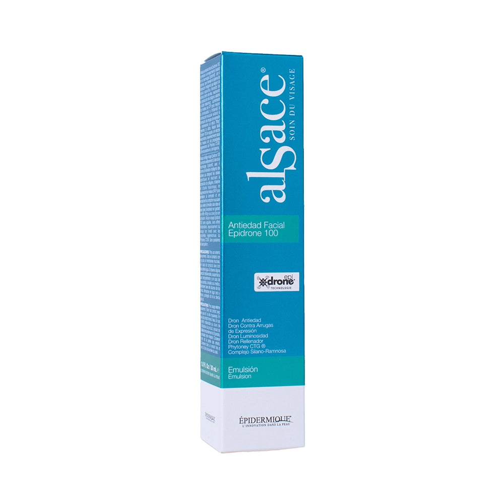 Envase de Alsace Antiedad Facial Epidrone 100 para cuidado regenerador del rostro.