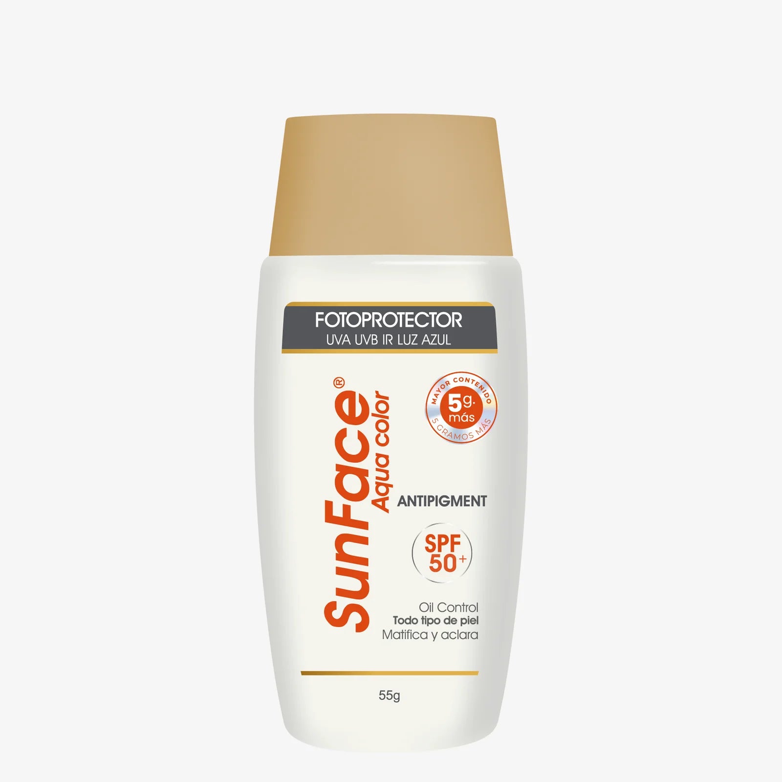 Protector solar con color SunFace Aqua Color de Pharmaskin para un tono uniforme.