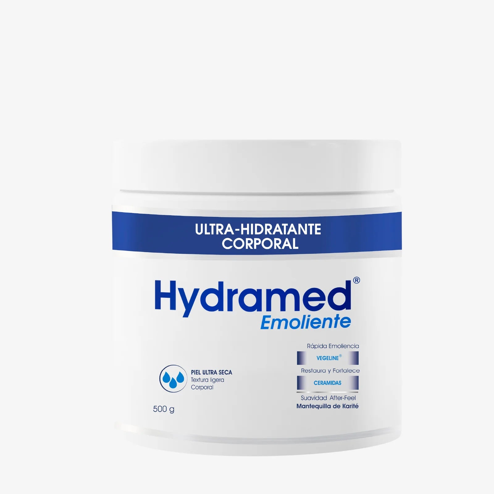 Envase de Hydramed Emoliente - Skindrug para la hidratación intensiva y protección de la piel corporal y facial.