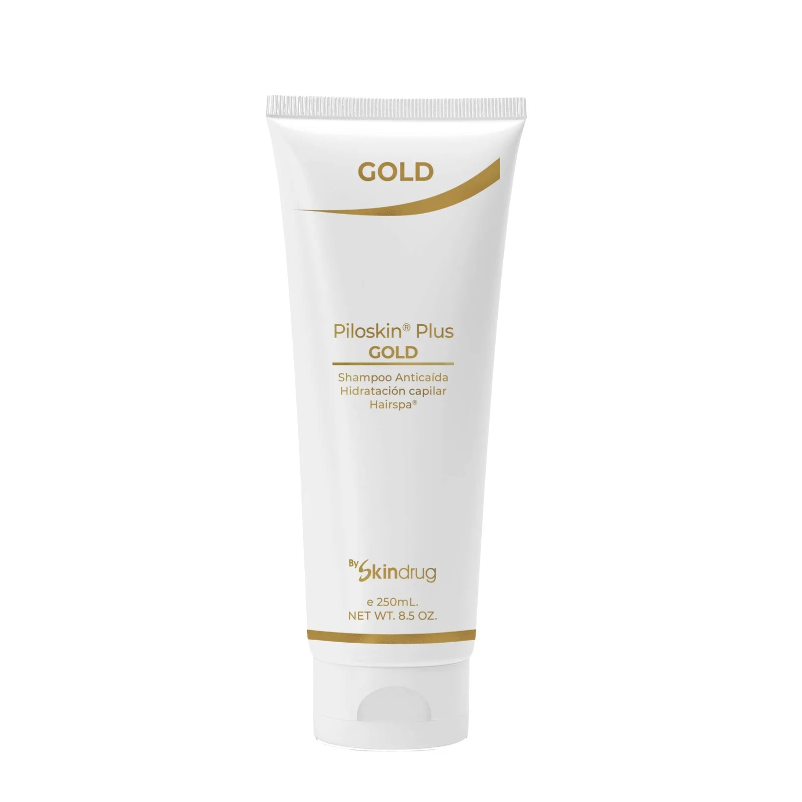 Shampoo fortalecedor capilar Piloskin Plus Gold de Skindrug con biotina.