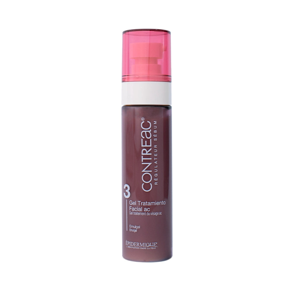 Envase de Contreac 3 Gel Tratamiento Facial AC Epidermique para el control de grasa.