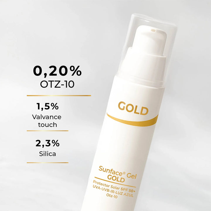 Protector solar en gel con color SunFace Gel Gold de Skindrug para piel grasa.