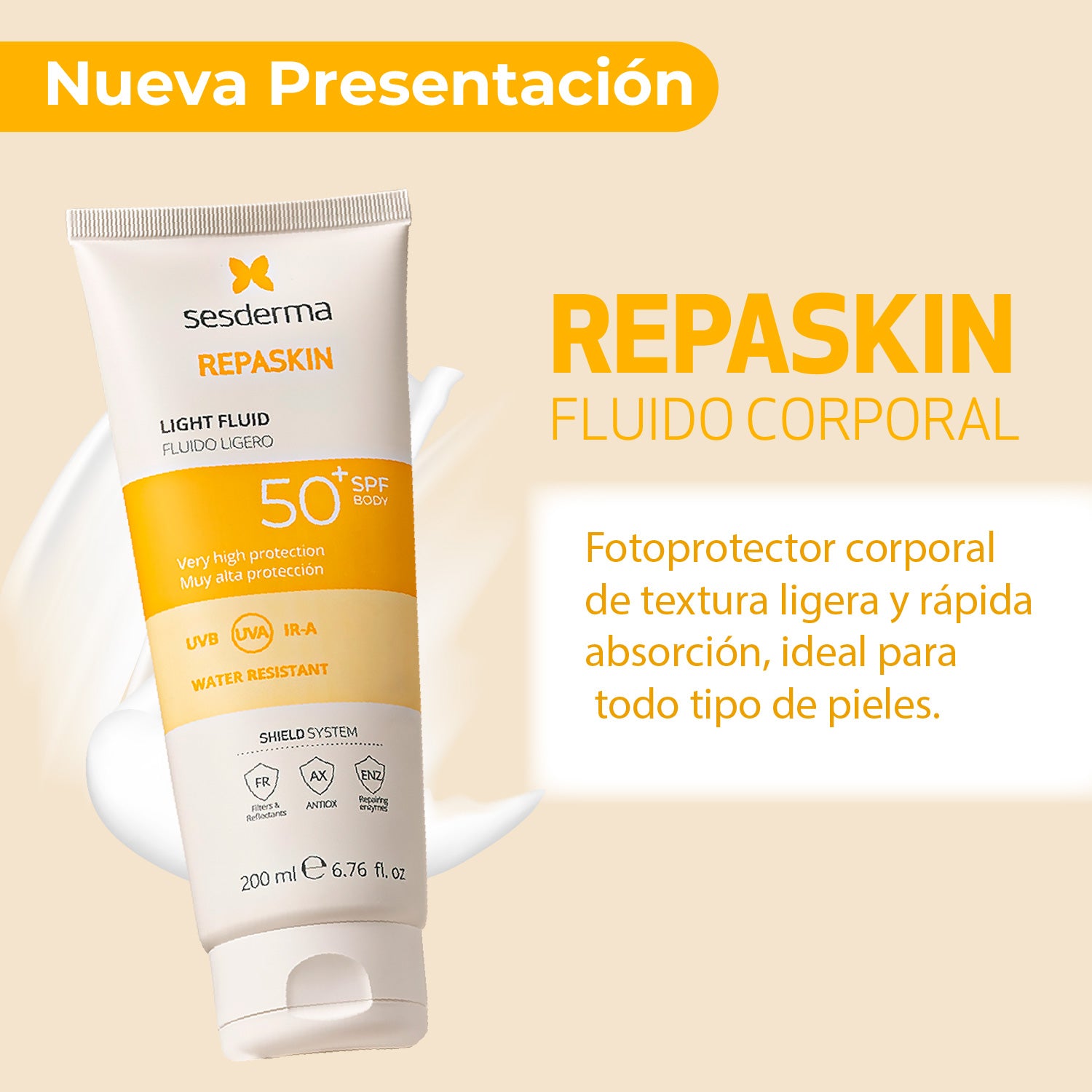 Protector Solar Corporal Repaskin Fluido Ligero Corporal 200 ml - SESDERMA