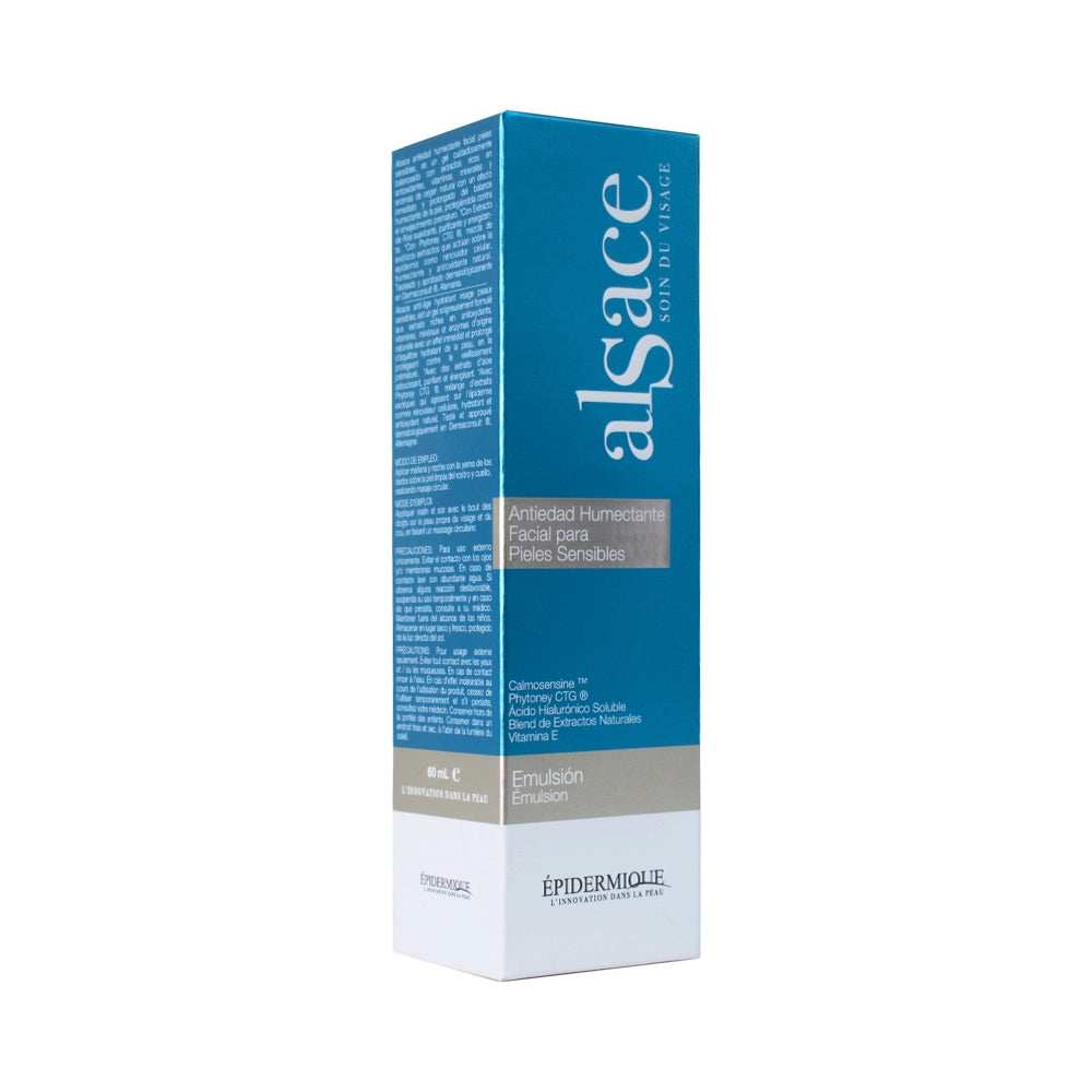Envase de Alsace Antiedad Humectante Epidermique para piel sensible.