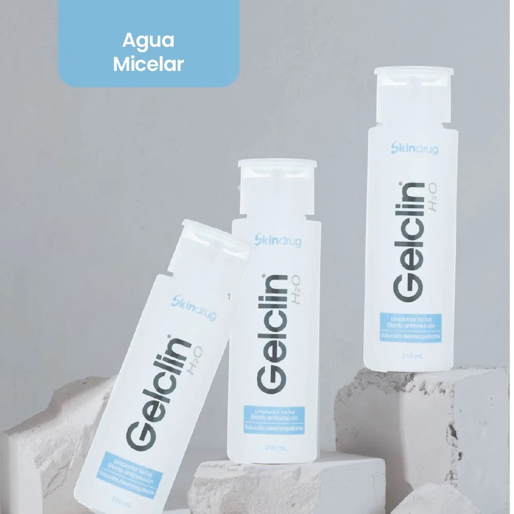Envase de Gelclin H2O - Skindrug para la limpieza micelar y desmaquillado de rostro, ojos y labios.
