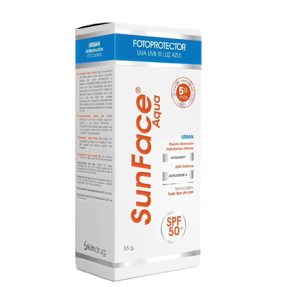 Protector solar urbano SunFace Aqua Urban de Pharmaskin con protección contra luz azul.