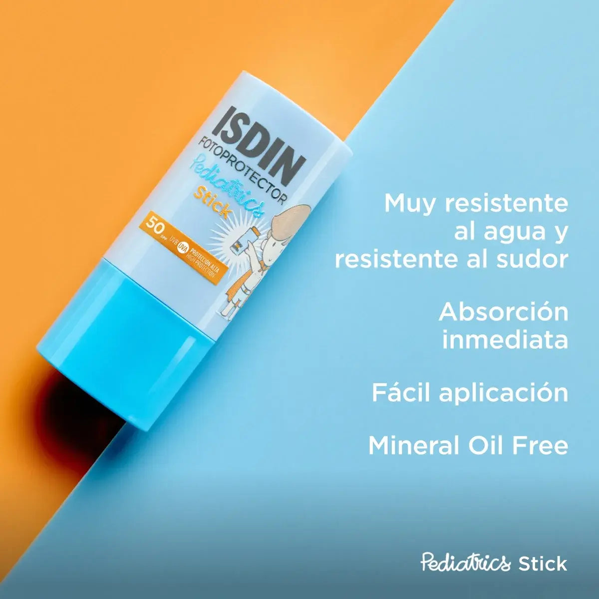 Envase del Pediatrics Stick SPF 50 de ISDIN para la protección y el bienestar de las zonas sensibles infantiles.