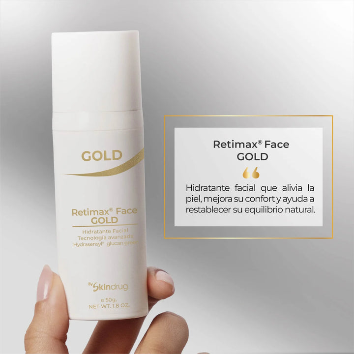 Crema facial revitalizante con color Retimax Face Gold de Skindrug.