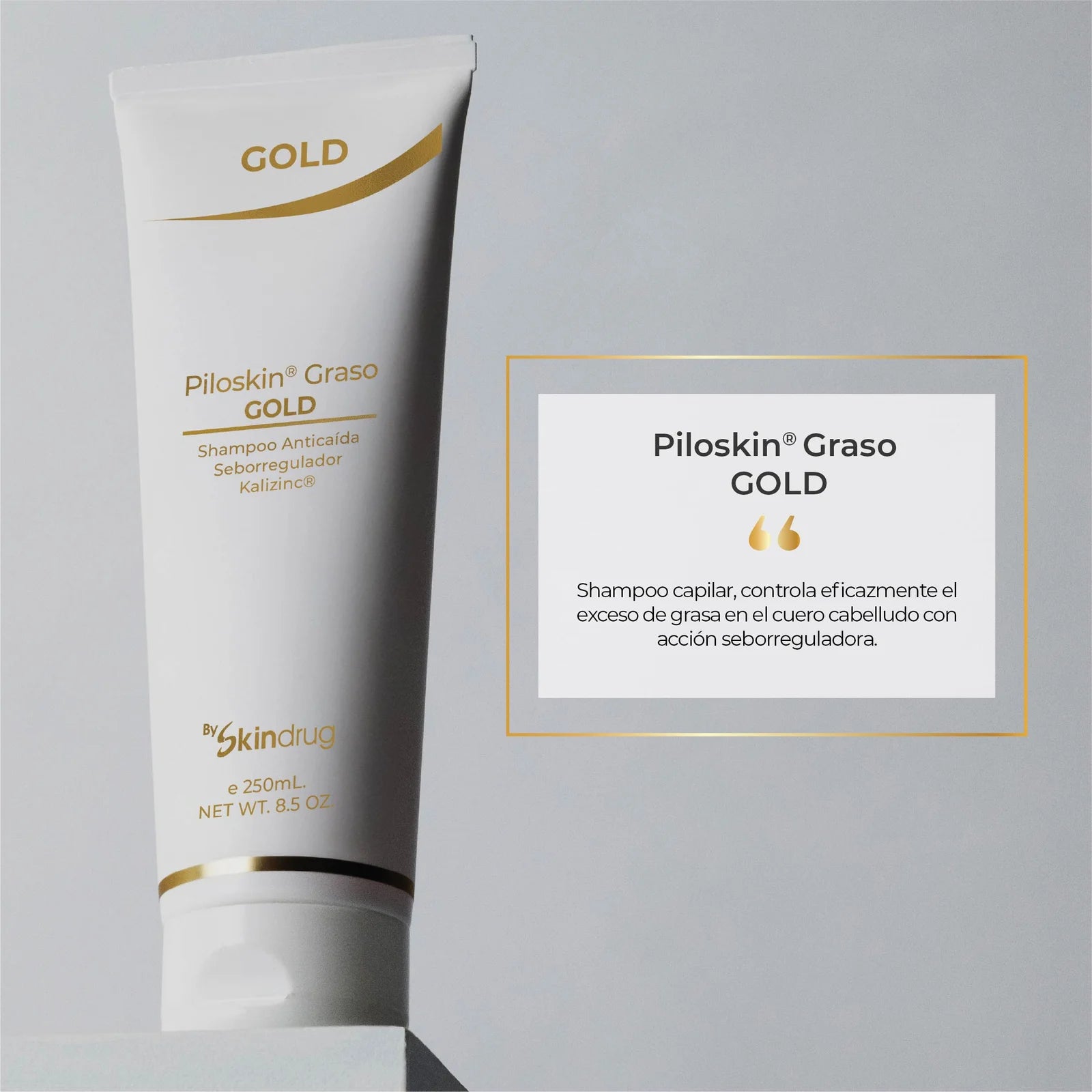 Shampoo para cabello graso Piloskin Graso Gold de Skindrug.
