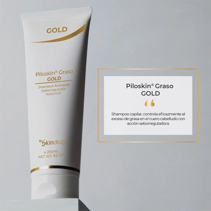 Shampoo para cabello graso Piloskin Graso Gold de Skindrug.