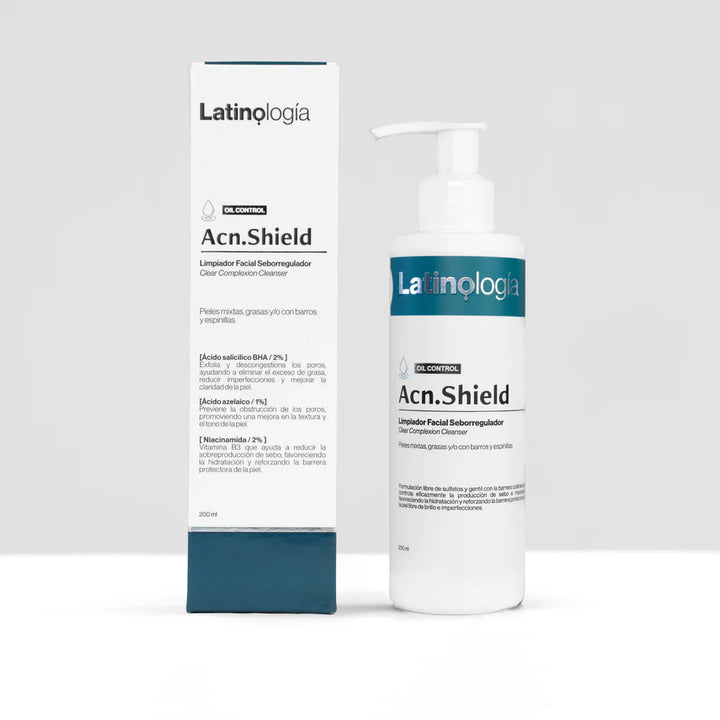 Limpiador facial seborregulador Acn.Shield de Latinologia para piel grasa.