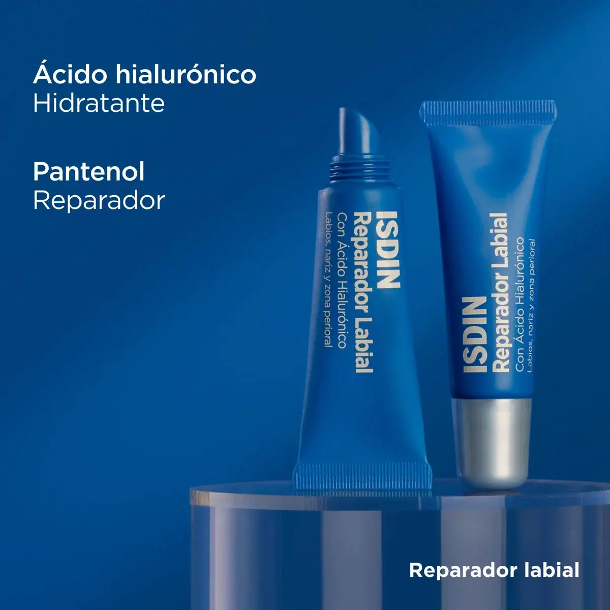 Envase de ISDIN Reparador Labial Fluido de 10 ml con ácido hialurónico