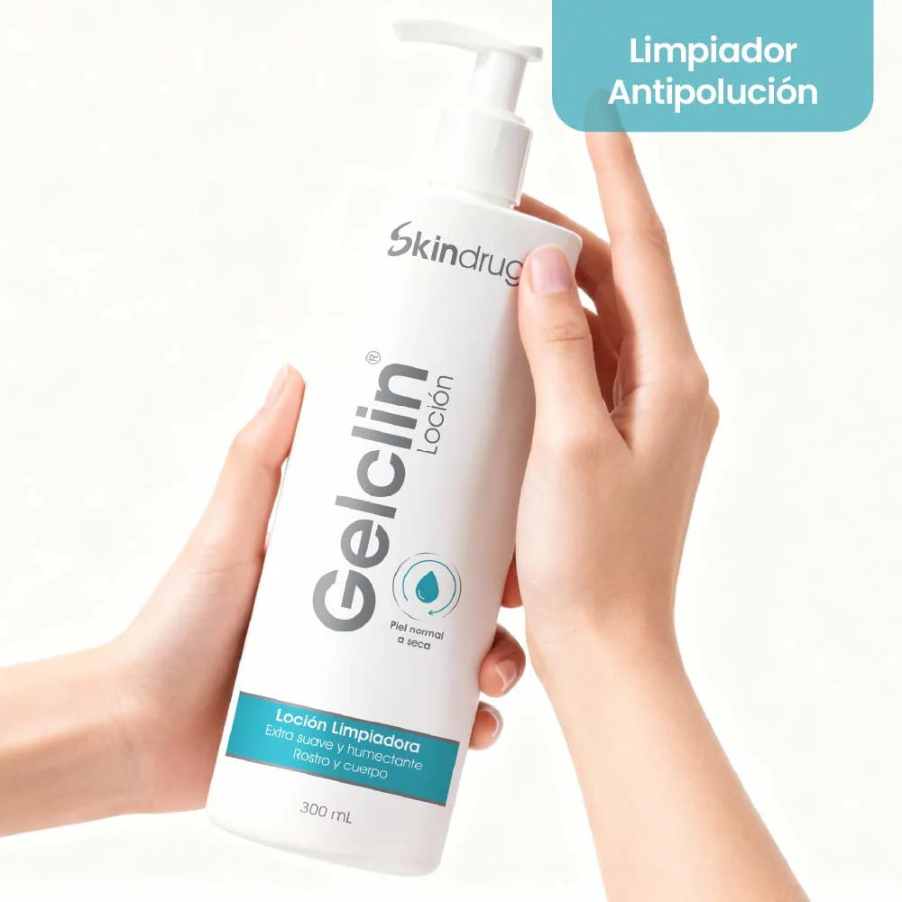 Envase de Gelclin Loción - Skindrug para la limpieza hidratante en rostro y cuerpo.