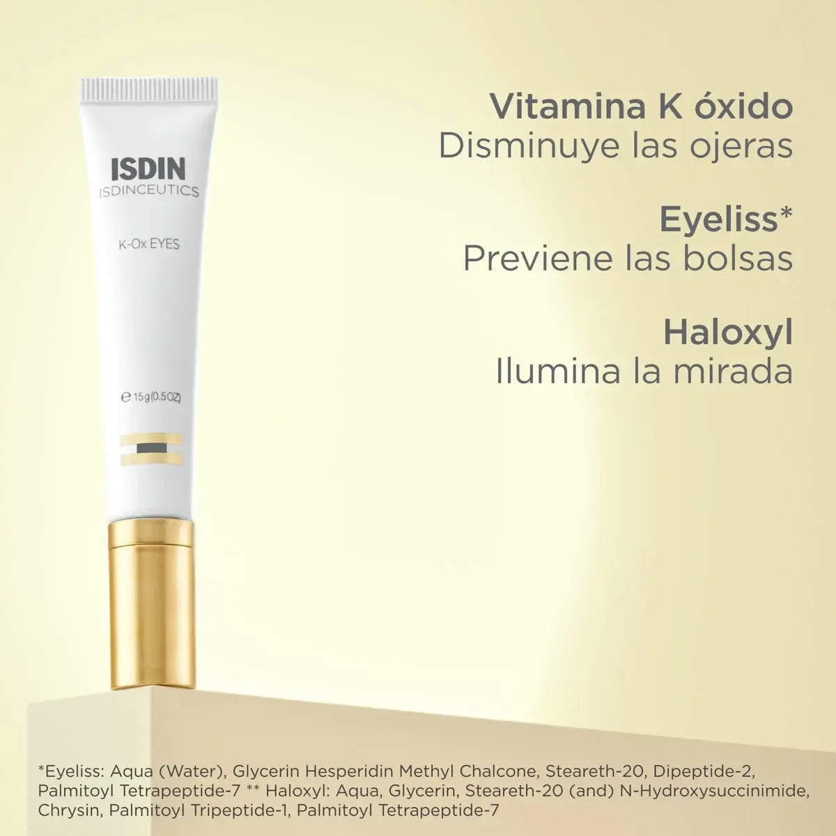 Envase de Isdinceutics K-Ox Contorno de Ojos Isdin 15 gr con aplicador cerámico.