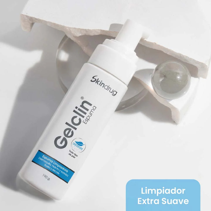 Envase de Gelclin Espuma - Skindrug para la limpieza suave e hidratante de rostro y cuerpo.