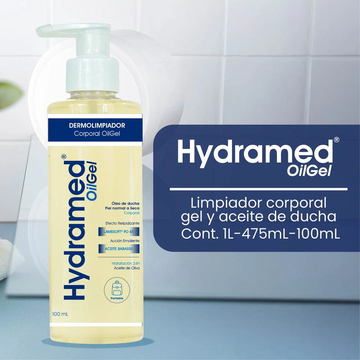 Envase de Hydramed Oilgel 100ml - Skindrug para la limpieza emoliente y protección de la piel.