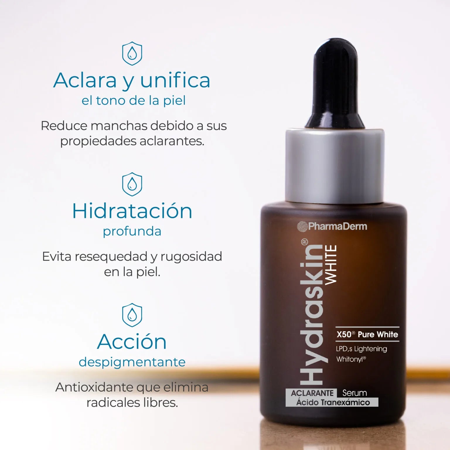 Serum iluminador y unificador de tono Hydraskin White de Pharmaderm.