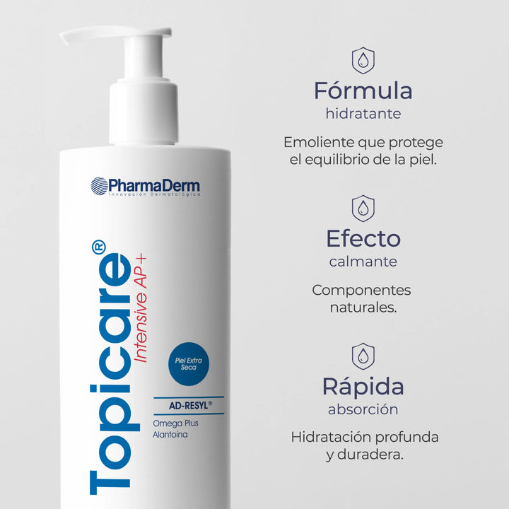 Crema hidratante y calmante Topicare Intensive AP de Pharmaderm para piel sensible.