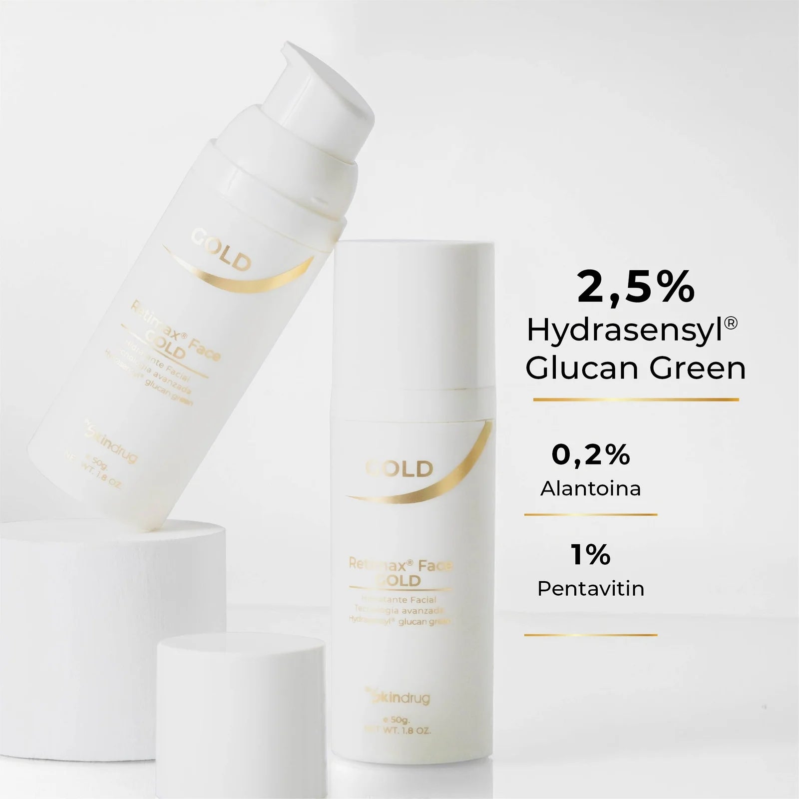 Crema facial revitalizante con color Retimax Face Gold de Skindrug.