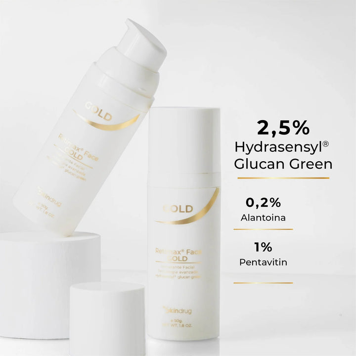 Crema facial revitalizante con color Retimax Face Gold de Skindrug.