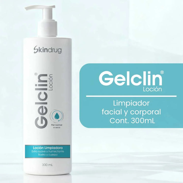 Envase de Gelclin Loción - Skindrug para la limpieza hidratante en rostro y cuerpo.