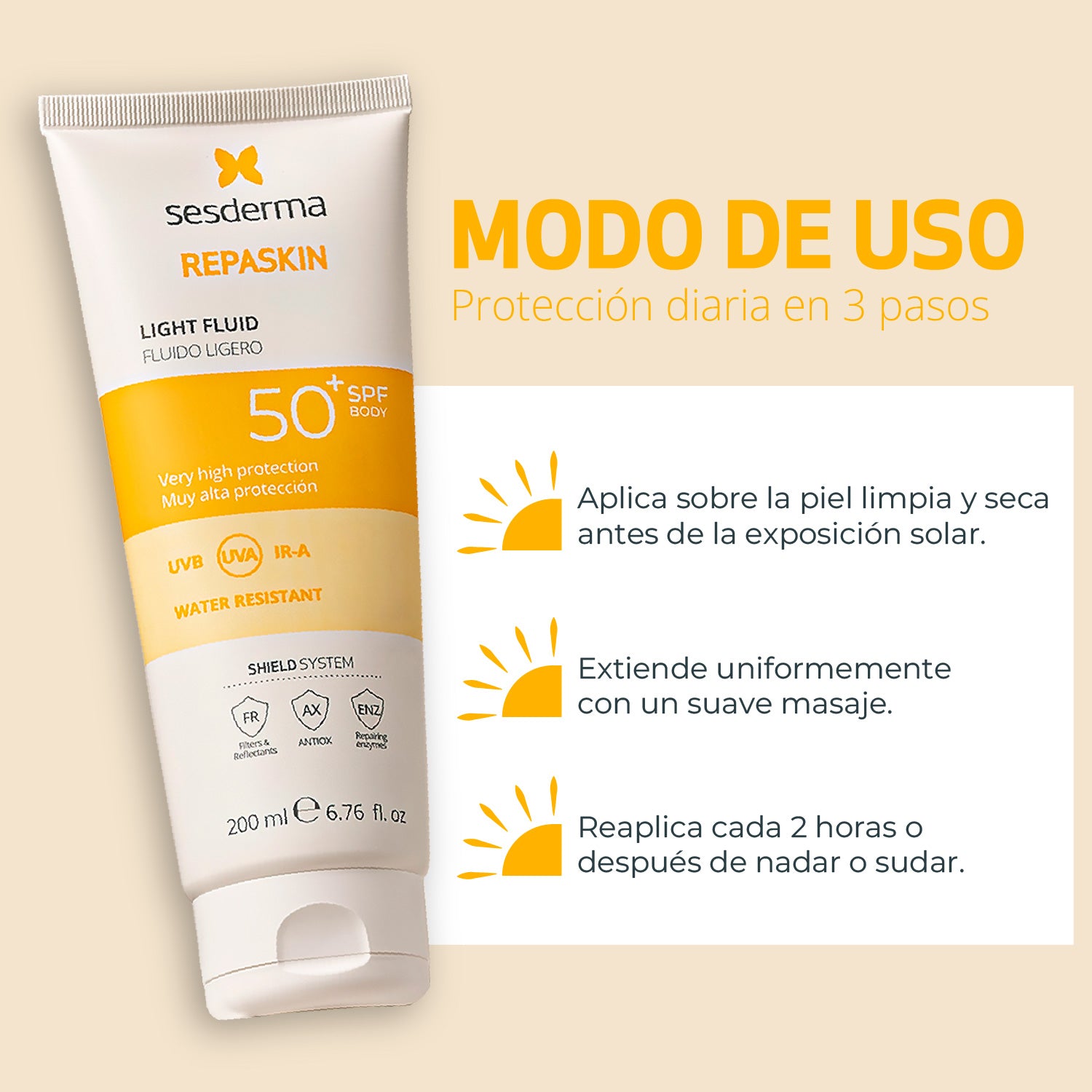 Protector Solar Corporal Repaskin Fluido Ligero Corporal 200 ml - SESDERMA