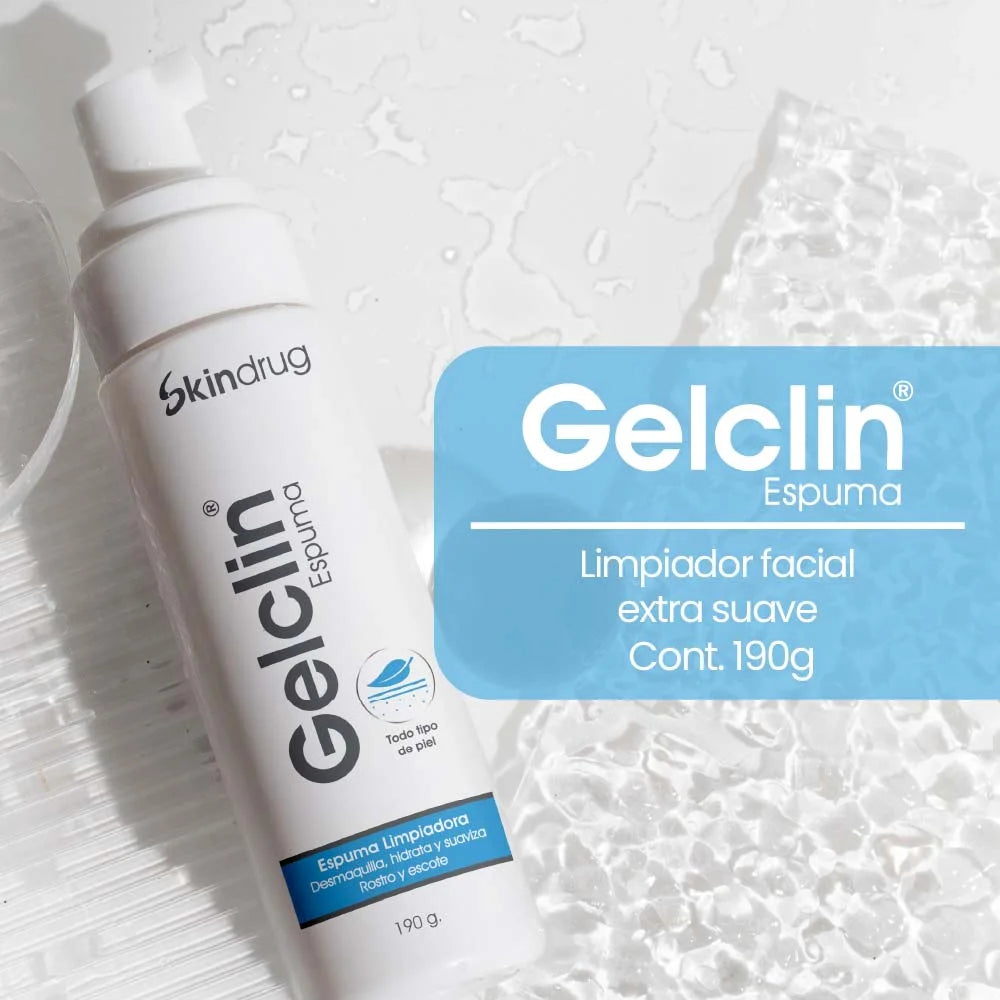Envase de Gelclin Espuma - Skindrug para la limpieza suave e hidratante de rostro y cuerpo.