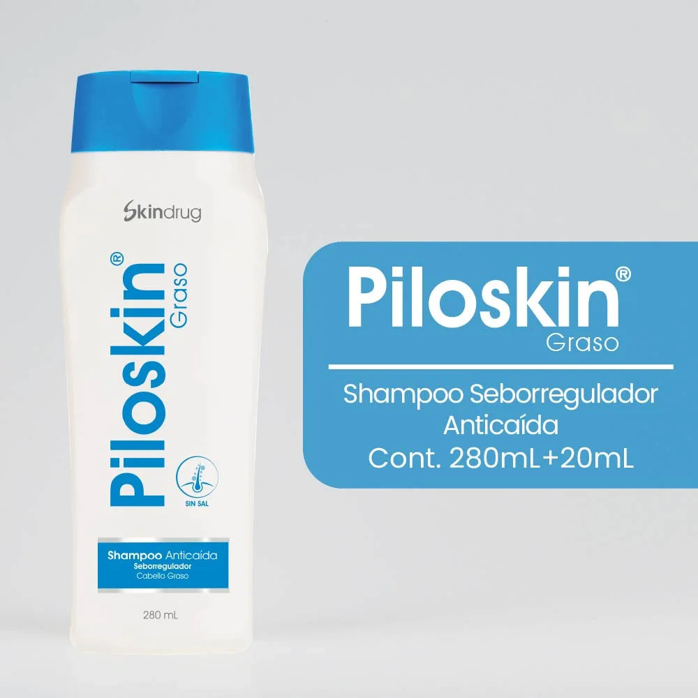 Envase de Piloskin Graso shampoo - Control Grasa - Skindrug para el equilibrio de la raíz grasa.