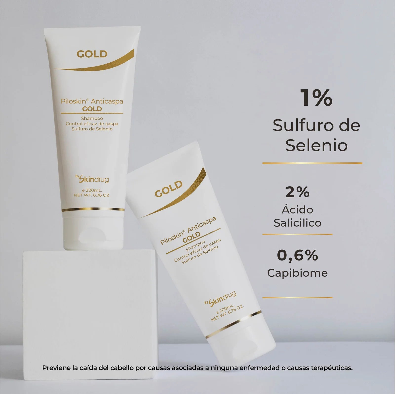 Shampoo para el control de la caspa Piloskin Anticaspa Gold de Skindrug.