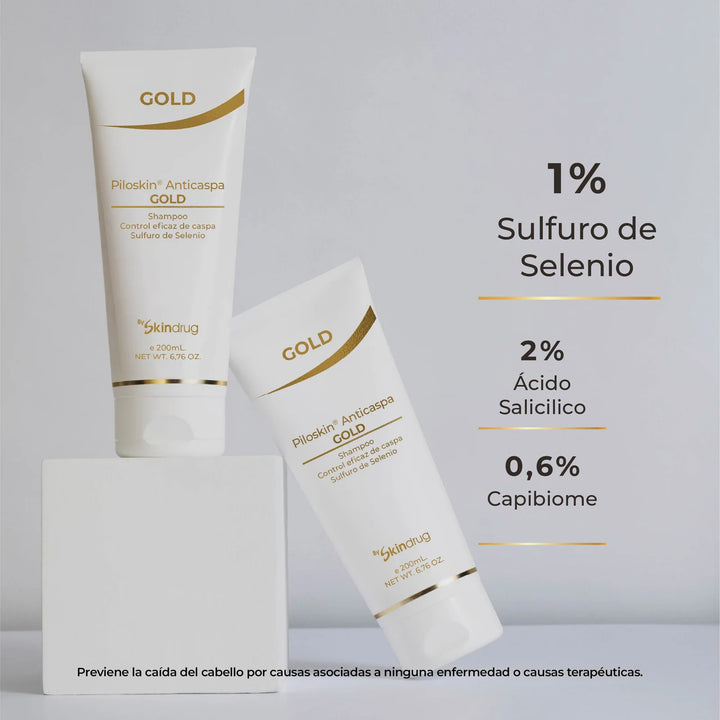 Shampoo para el control de la caspa Piloskin Anticaspa Gold de Skindrug.