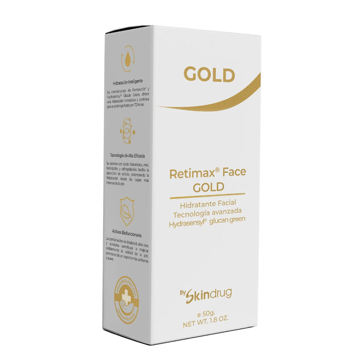 Crema facial revitalizante con color Retimax Face Gold de Skindrug.