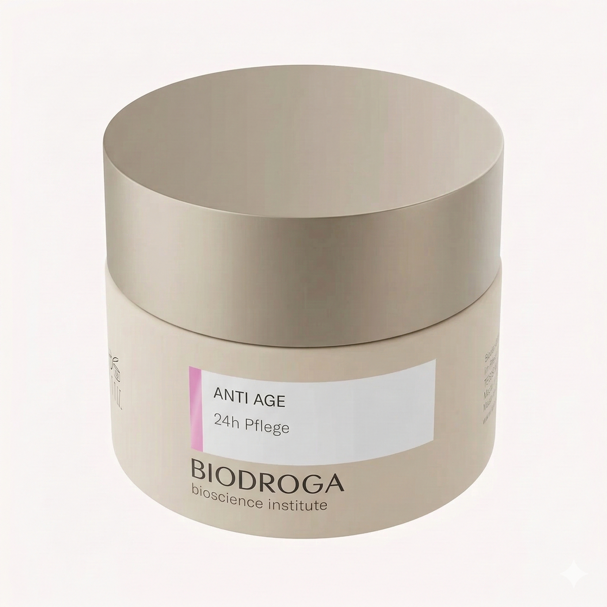 Envase de Biodroga Anti Age 24h Care para el cuidado facial antiedad.