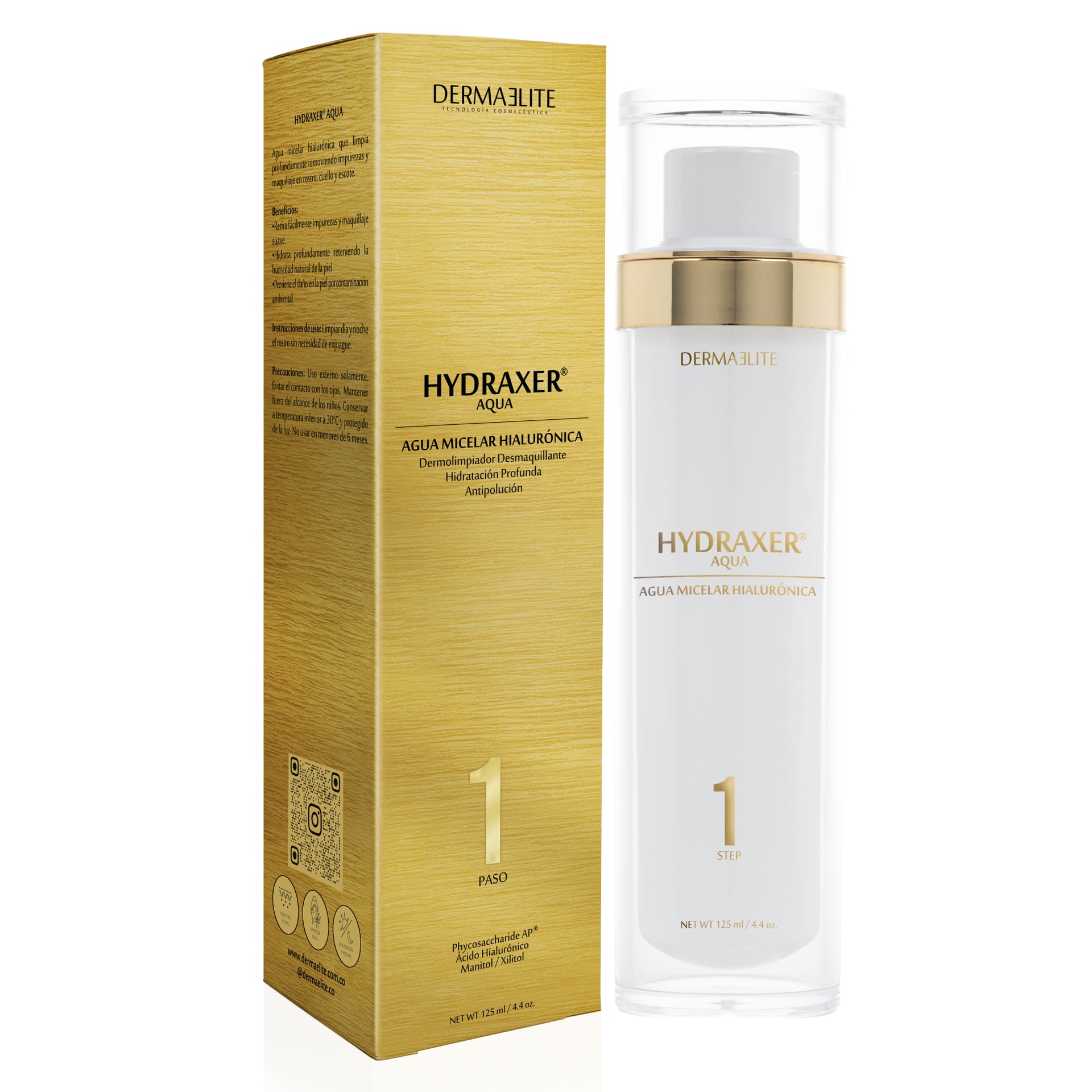Envase de Hydraxer Aqua Limpiador Facial - Dermaelite para la limpieza profunda y tratamiento de firmeza.