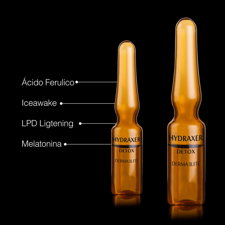 Caja de Hydraxer Detox - Dermaelite por 30 ampollas para el tratamiento de firmeza y luminosidad facial.