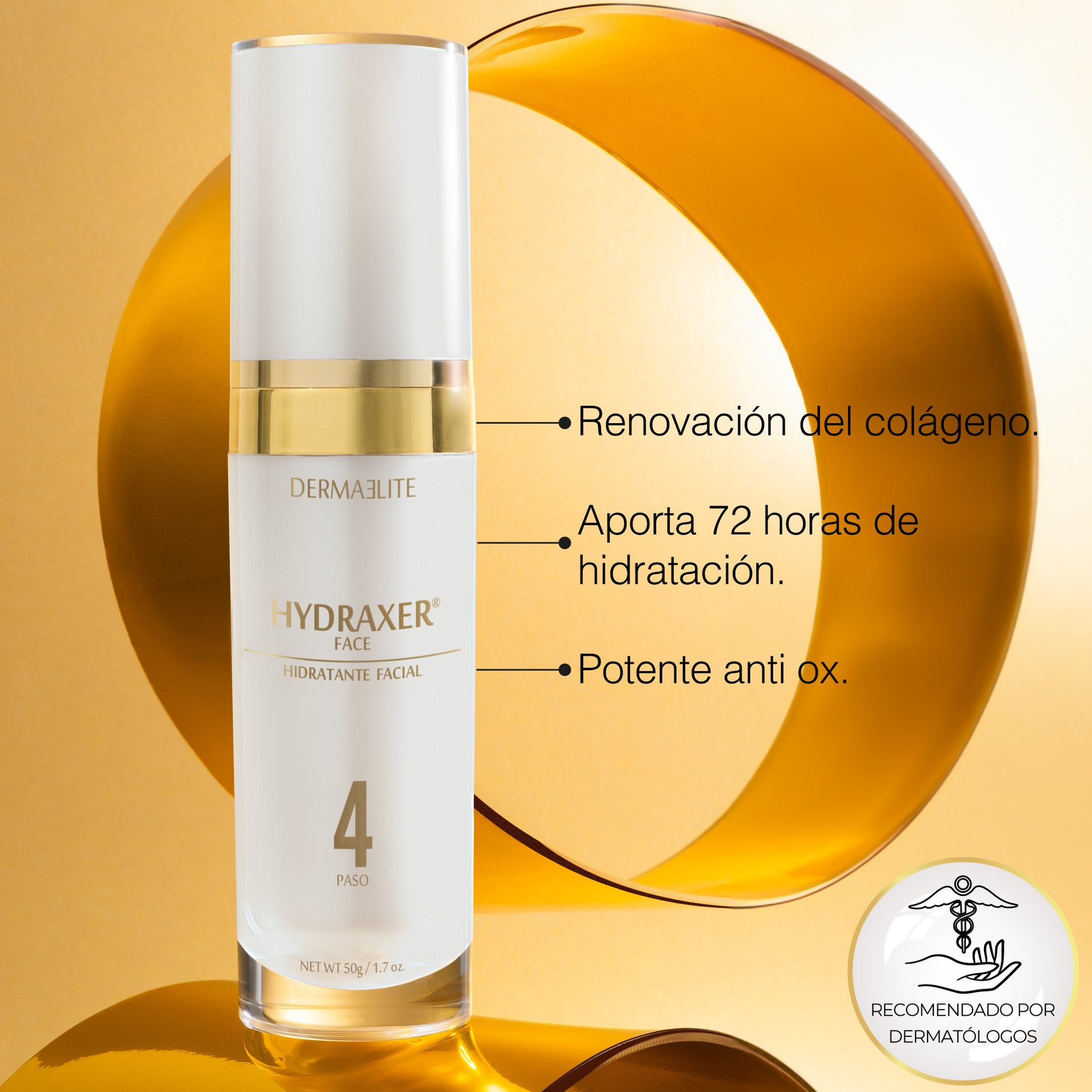 Envase de Hydraxer Face - Dermaelite para el tratamiento de firmeza y luminosidad en el rostro.