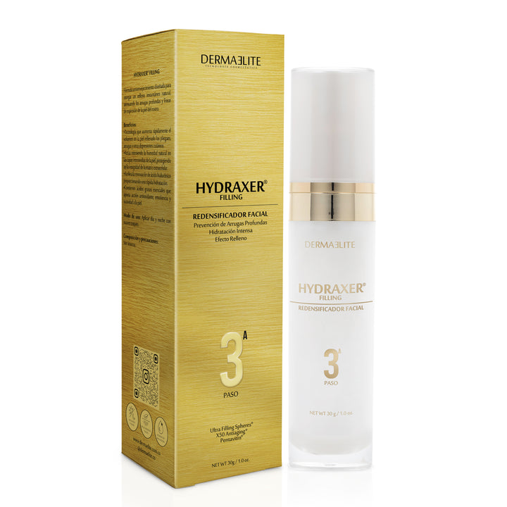 Envase de Hydraxer Filling - Dermaelite para el tratamiento de firmeza y relleno de arrugas faciales.