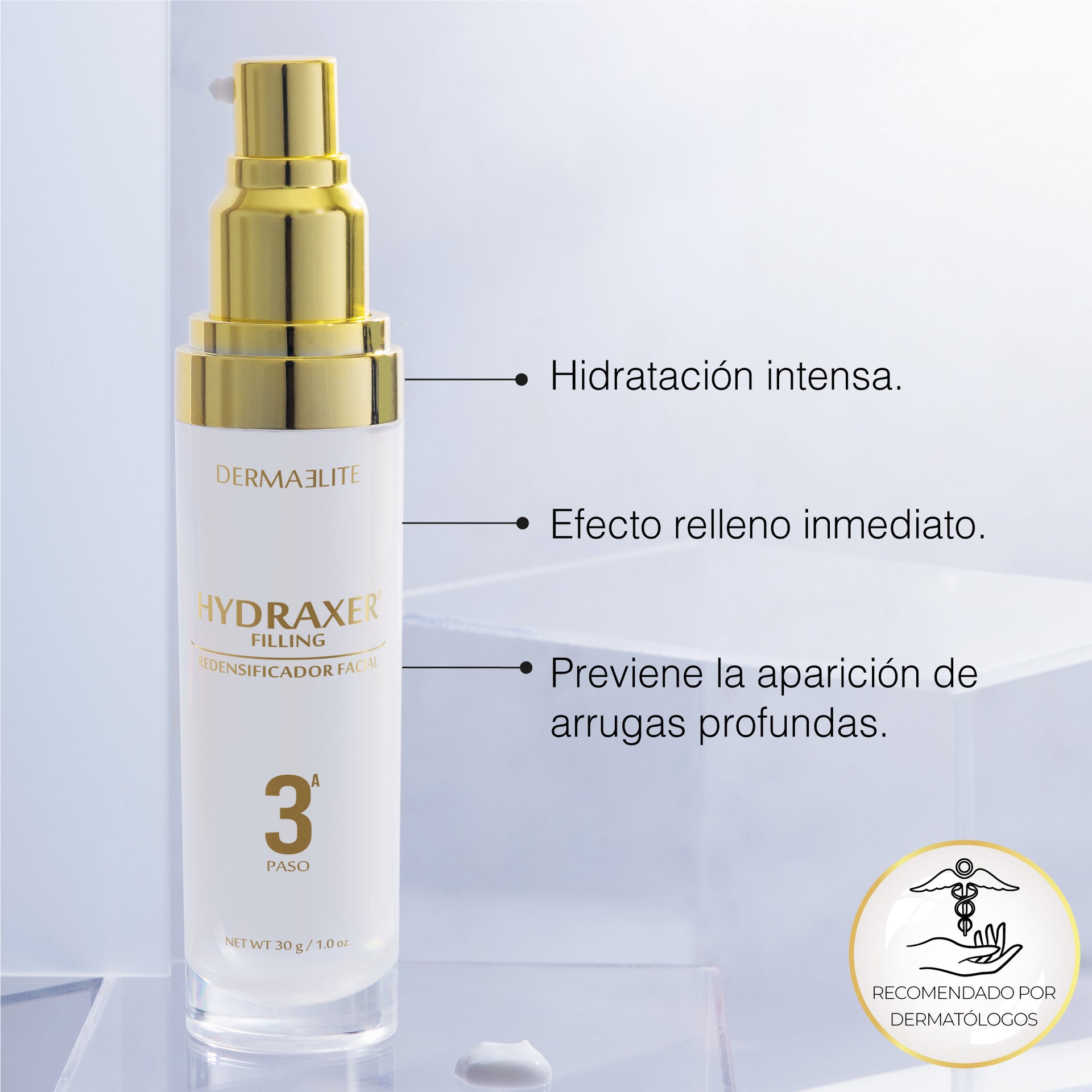 Envase de Hydraxer Filling - Dermaelite para el tratamiento de firmeza y relleno de arrugas faciales.