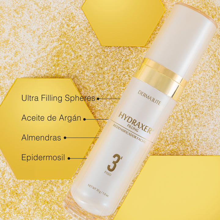Envase de Hydraxer Filling - Dermaelite para el tratamiento de firmeza y relleno de arrugas faciales.