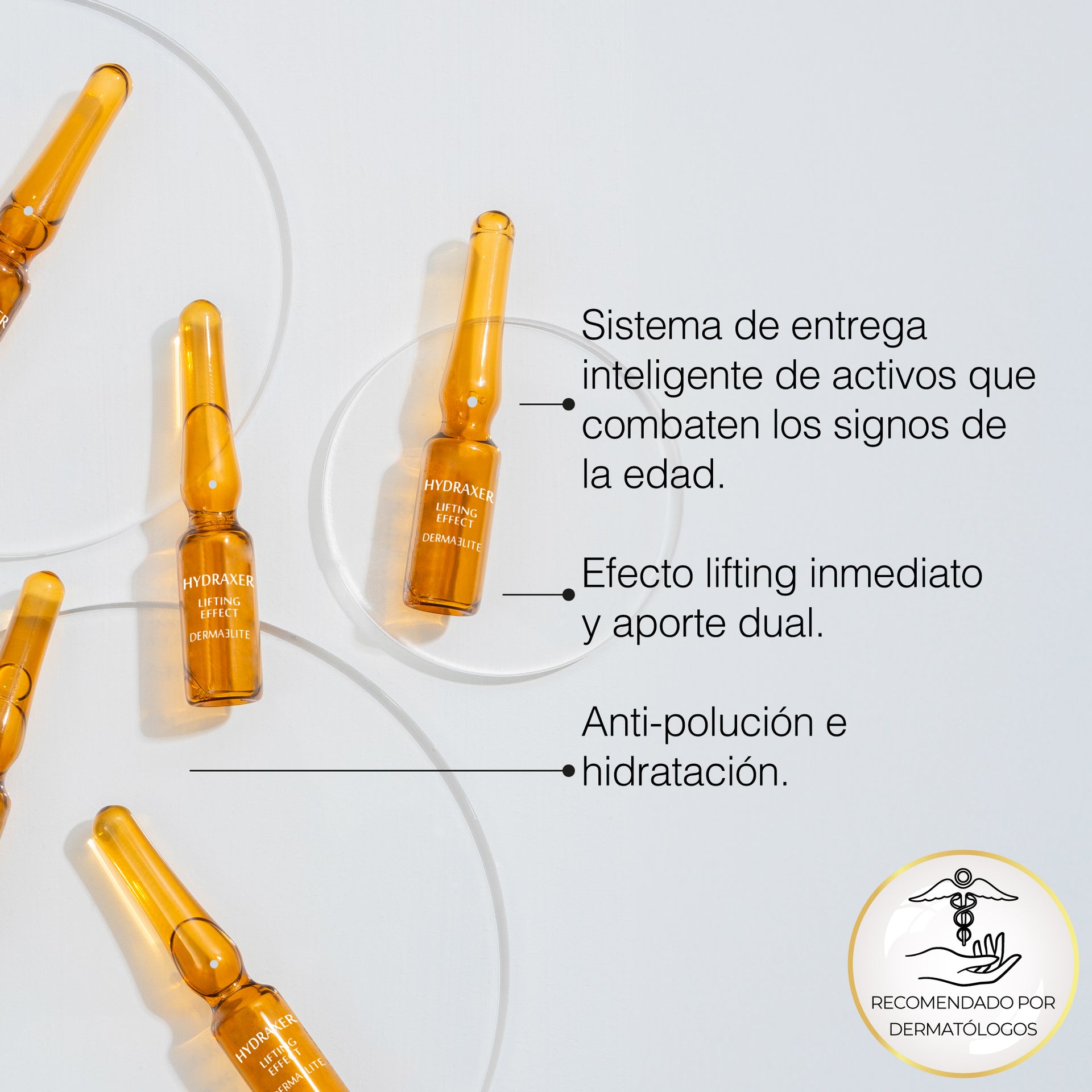 Caja de Hydraxer Lifting Anti-Age / 30 Amp - Dermaelite para el tratamiento intensivo de firmeza y luminosidad.