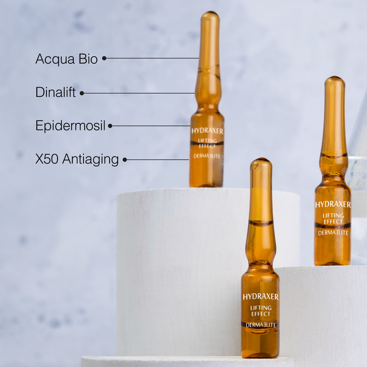 Caja de Hydraxer Lifting Anti-Age / 30 Amp - Dermaelite para el tratamiento intensivo de firmeza y luminosidad.