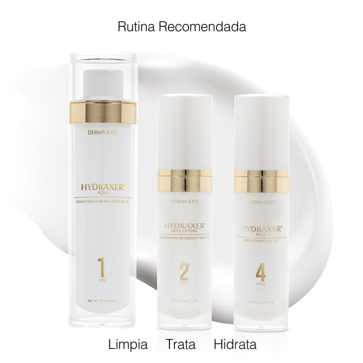 Envase de Hydraxer Neck Lifting Antiage - Dermaelite para el tratamiento de firmeza y lifting en cuello y escote.