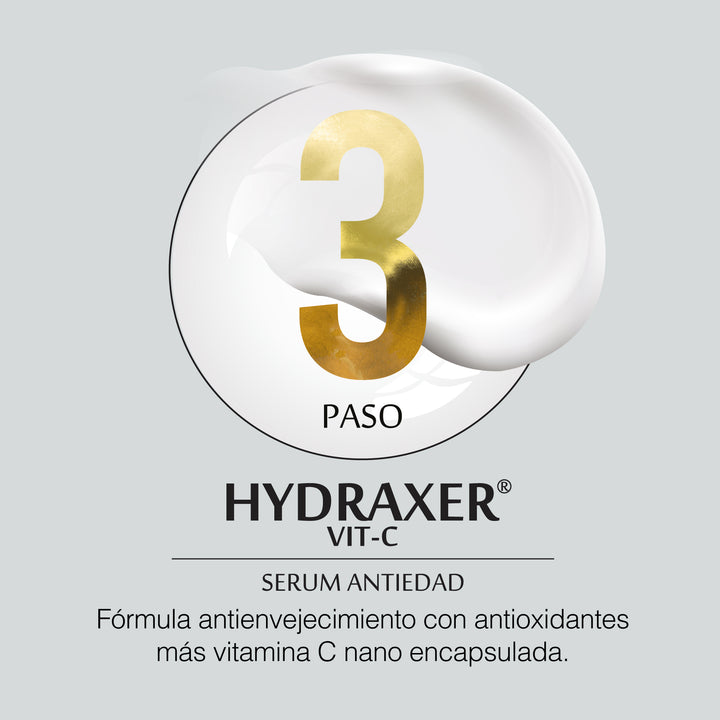 Envase de Hydraxer Serum Antiedad Vitamina C - Dermaelite para el tratamiento de firmeza y luminosidad facial.