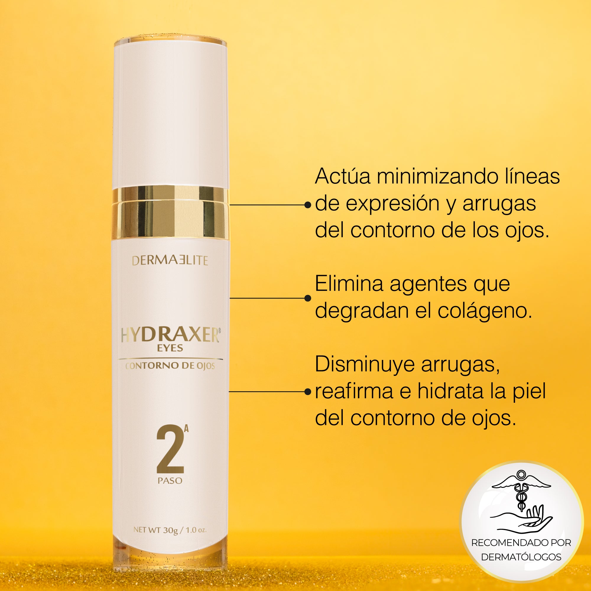 Envase de Contorno de ojos Hydraxer Eyes - Dermaelite para el tratamiento de firmeza y luminosidad.