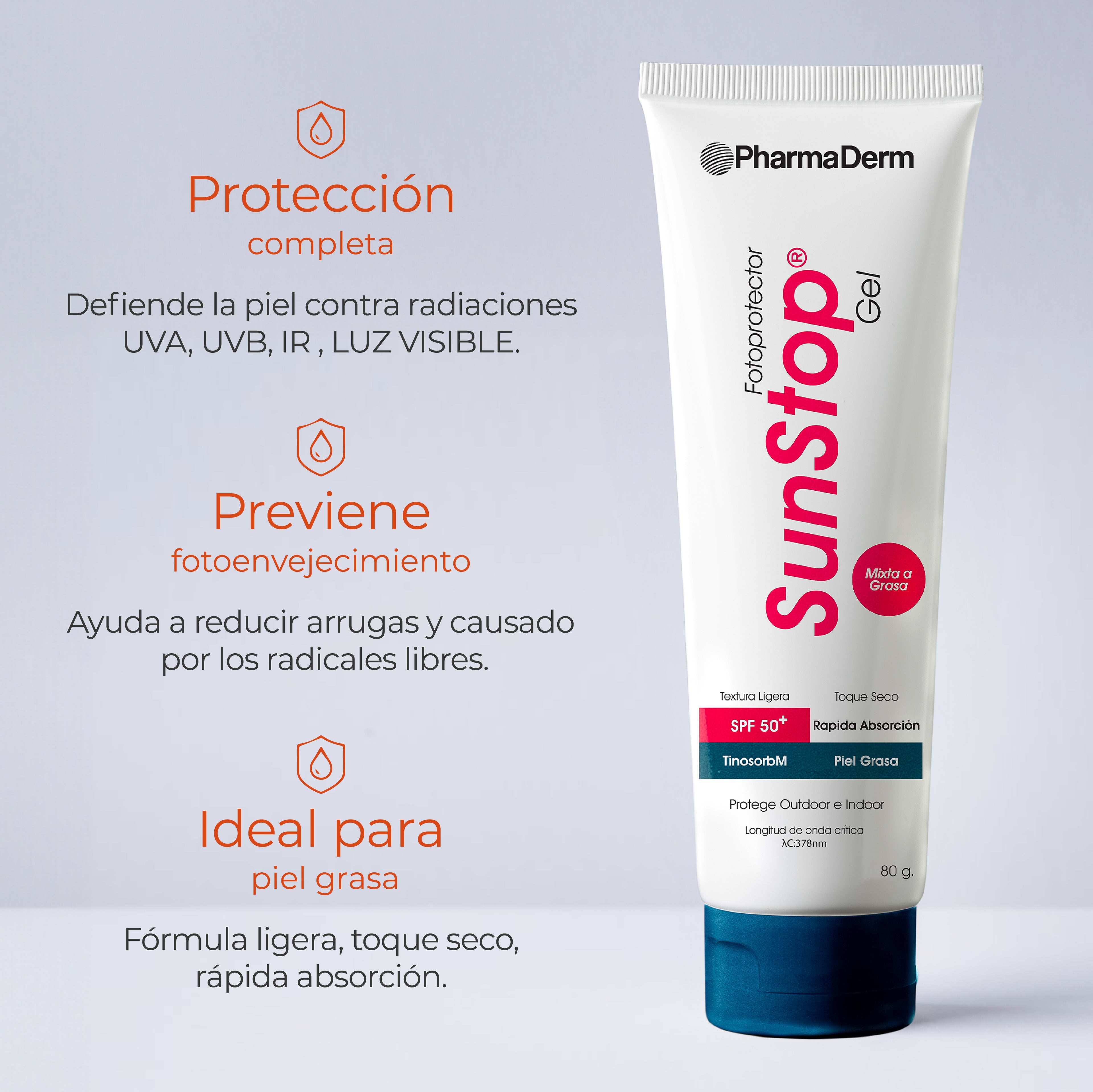 Sunstop Gel Spf50 - Pharmaderm 80 gr protector solar_Pharmaskin
